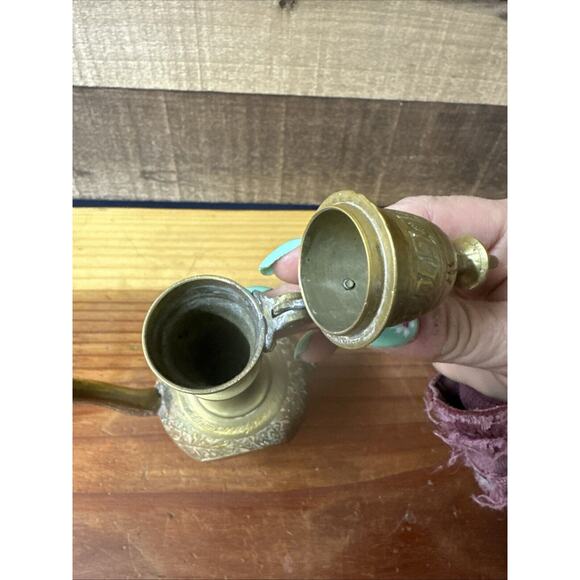 Vintage Original India Antique Red/Brass patterned Jug 8” Tall - Picture 9 of 10